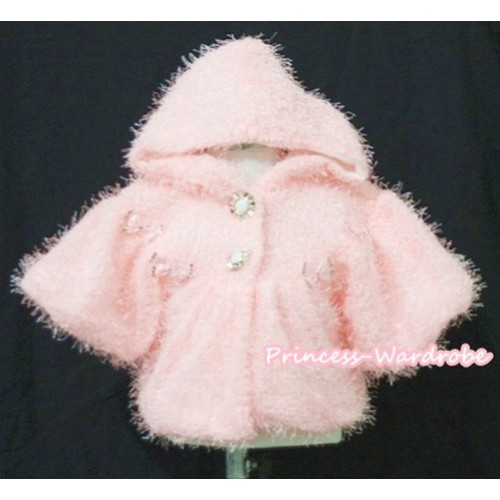 Light Pink Hairy Soft Fur with Mini Bow Shawl Coat SH26 